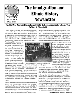 The Immigration and Ethnic History Newsletter Edited by Alison Clark Efford Department of History Marquette University PO Box 1881 Milwaukee, WI 53201-1881