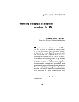 Un Informe Confidencial: Las Elecciones Municipales De 1925