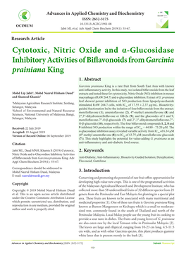 Cytotoxic, Nitric Oxide and Α-Glucosidase Inhibitory Activities of Biflavonoids from Garcinia Prainiana King 1