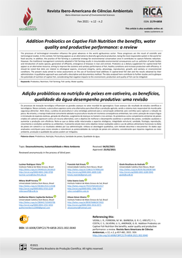 Addition Probiotics on Captive Fish Nutrition the Benefits, Water Quality and Productive Performance: a Review