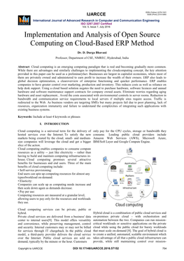 Implementation and Analysis of Open Source Computing on Cloud-Based ERP Method