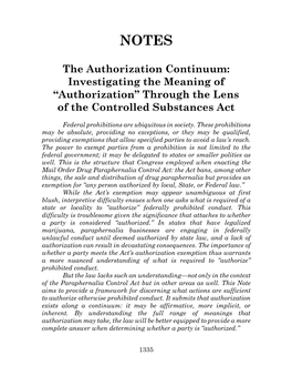 The Authorization Continuum: Investigating the Meaning of “Authorization” Through the Lens of the Controlled Substances Act