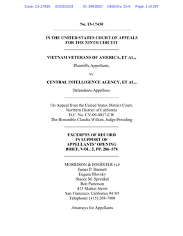 No. 13-17430 in the UNITED STATES COURT of APPEALS for the NINTH CIRCUIT VIETNAM VETERANS of AMERICA, ET AL., Plaintiffs-Appella