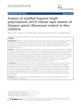 AFLP) Indicate Rapid Radiation of Diospyros Species (Ebenaceae