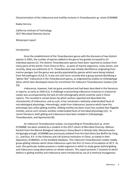 Herrera, Nadia – Characterization of the Iridescence and Motility Mutants in Tenacibaculum Sp. Strain ECSMB88