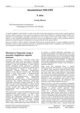 Atomtörténet 1945-1955 I. Rész