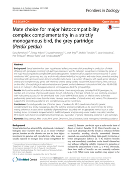 Mate Choice for Major Histocompatibility Complex Complementarity in a Strictly Monogamous Bird, the Grey Partridge