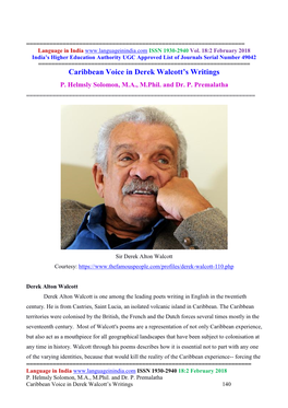 Caribbean Voice in Derek Walcott's Writings