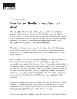 Von Hertzen Brothers New Album out Now!
