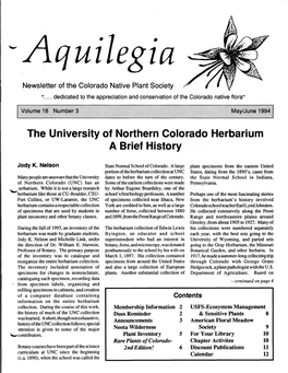 The University of Northern Colorado Herbarium a Brief History