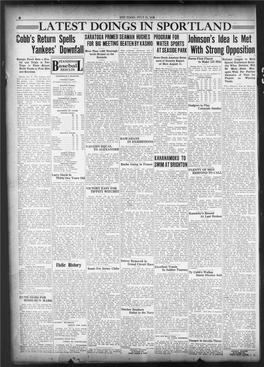 LATEST DOINGSIN SPORTMNP SARATOGA PRIMED SEAMAN HUGHES PROGRAM for Cobb's Return Spells Johnson's Idea Is for BIG MEETING BEATEN by KASHIO WATER SPORTS Let