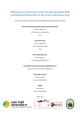 Differences in Tolerance Levels Towards the Italian Wolf and Marsican Brown Bear in the Central Apennines, Italy