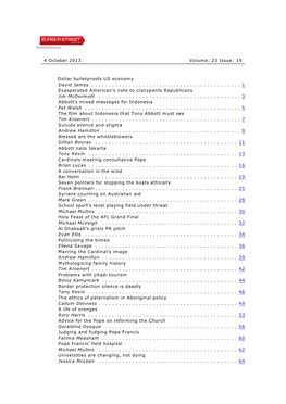 23 Issue: 19 Dollar Bulletproofs US Economy David