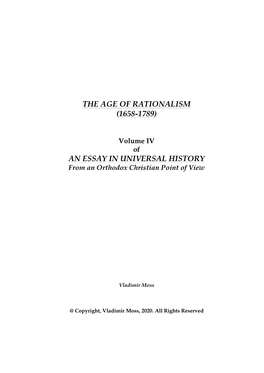 The Age of Rationalism (1658-1789)