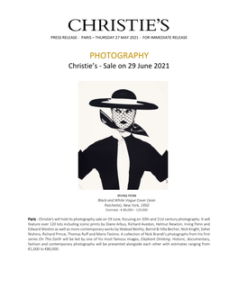 PHOTOGRAPHY Christie’S - Sale on 29 June 2021