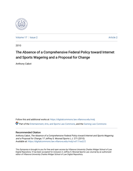 The Absence of a Comprehensive Federal Policy Toward Internet and Sports Wagering and a Proposal for Change