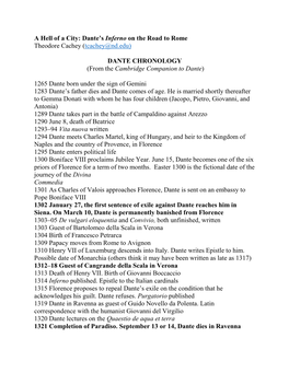 DANTE CHRONOLOGY (From the Cambridge Companion to Dante)