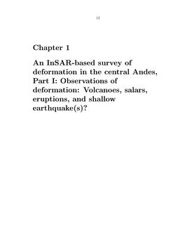 Volcanoes, Salars, Eruptions, and Shallow Earthquake(S)? 13