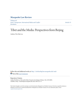 Tibet and the Media: Perspectives from Beijing Andrew Wei-Min Lee