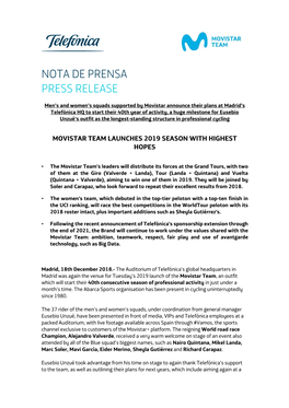 Nota De Prensa Press Release