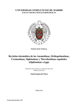 Ophioninae Y Thersilochinae Españoles (Ophioninae S.L.Pp)