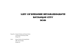 List of Business Establishments Batangas City 2013