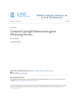 Criminal Copyright Enforcement Against Filesharing Services Benton Martin