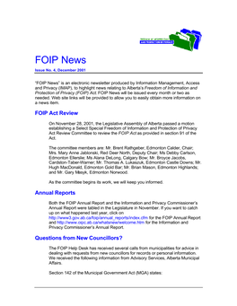 FOIP News, Issue No. 4, December 2001