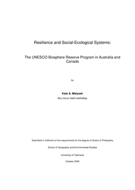 Resilience and Social-Ecological Systems