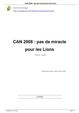 CAN 2008 : Pas De Miracle Pour Les Lions