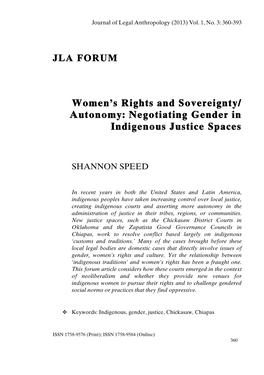 Autonomy: Negotiating Gender in Indigenous Justice Spaces