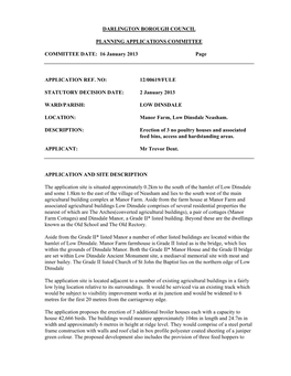 DARLINGTON BOROUGH COUNCIL PLANNING APPLICATIONS COMMITTEE COMMITTEE DATE: 16 January 2013 Page APPLICATION REF. NO: 12/00619