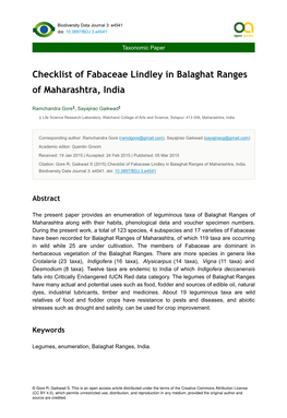 Checklist of Fabaceae Lindley in Balaghat Ranges of Maharashtra, India