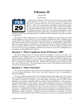 February 29 1 March 2019 Jim Stevenson Being Born on February 29 I Have Always Had an Interest in the Calendar and the Mechanics of Leap Year