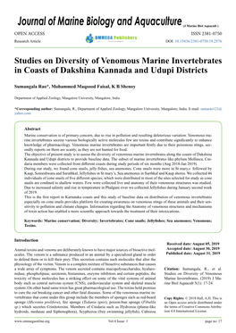 Journal of Marine Biology and Aquaculture(J Marine Biol Aquacult )