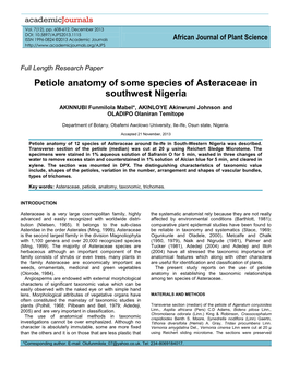 Petiole Anatomy of Some Species of Asteraceae in Southwest Nigeria