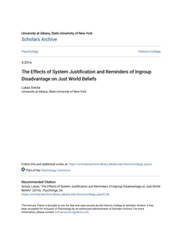 The Effects of System Justification and Reminders of Ingroup Disadvantage on Just World Beliefs