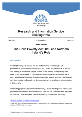 The Child Poverty Act 2010 and Northern Ireland's Role