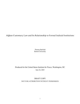 Afghan Customary Law and Its Relationship to Formal Judicial Institutions