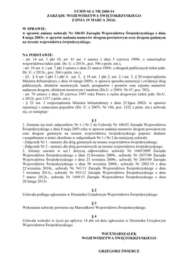 UCHWAŁA NR 2606/14 ZARZĄDU WOJEWÓDZTWA ŚWIĘTOKRZYSKIEGO Z DNIA 19 MARCA 2014R. W SPRAWIE