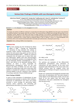 Various Ester Prodrugs of Nsaids with Low Ulcerogenic Activity