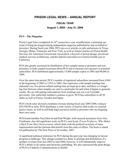 ANNUAL REPORT, FISCAL YEAR August 1, 2005-July 31, 2006