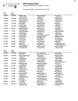 REX Hospital Open Groupings & Starting Times Round 1 and 2