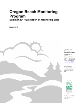 Oregon Beach Monitoring Program Summer 2017 Evaluation of Monitoring Sites