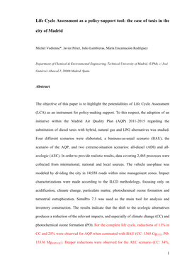 Life Cycle Assessment As a Policy-Support Tool: the Case of Taxis in the City of Madrid