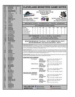 Cleveland Monsters Game Notes