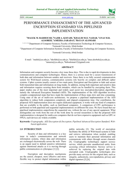 Performance Enhancement of the Advanced Encryption Standard Via Pipelined Implementation