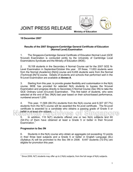 JOINT PRESS RELEASE Ministry of Education