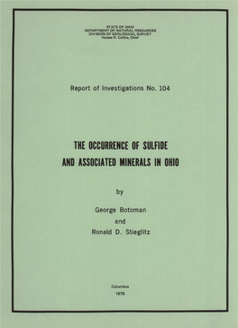 The Occurrence of Sulfide and Associated Minerals in Ohio