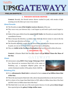 Prelim Snippets 13Th August 2019 1. Perseids